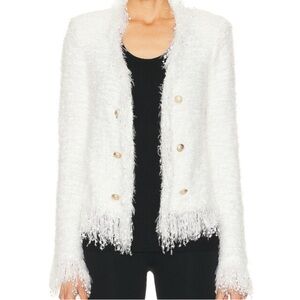 L'Agence Azure White Fuzzy Open Cardigan Blazer NWOT